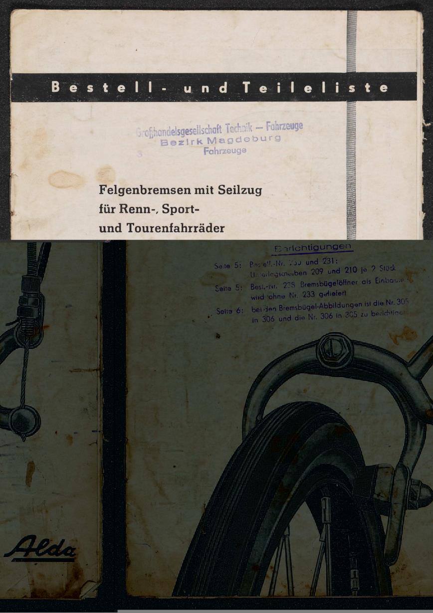 Alda Felgenbremsen mit Seilzug Teileliste 1959