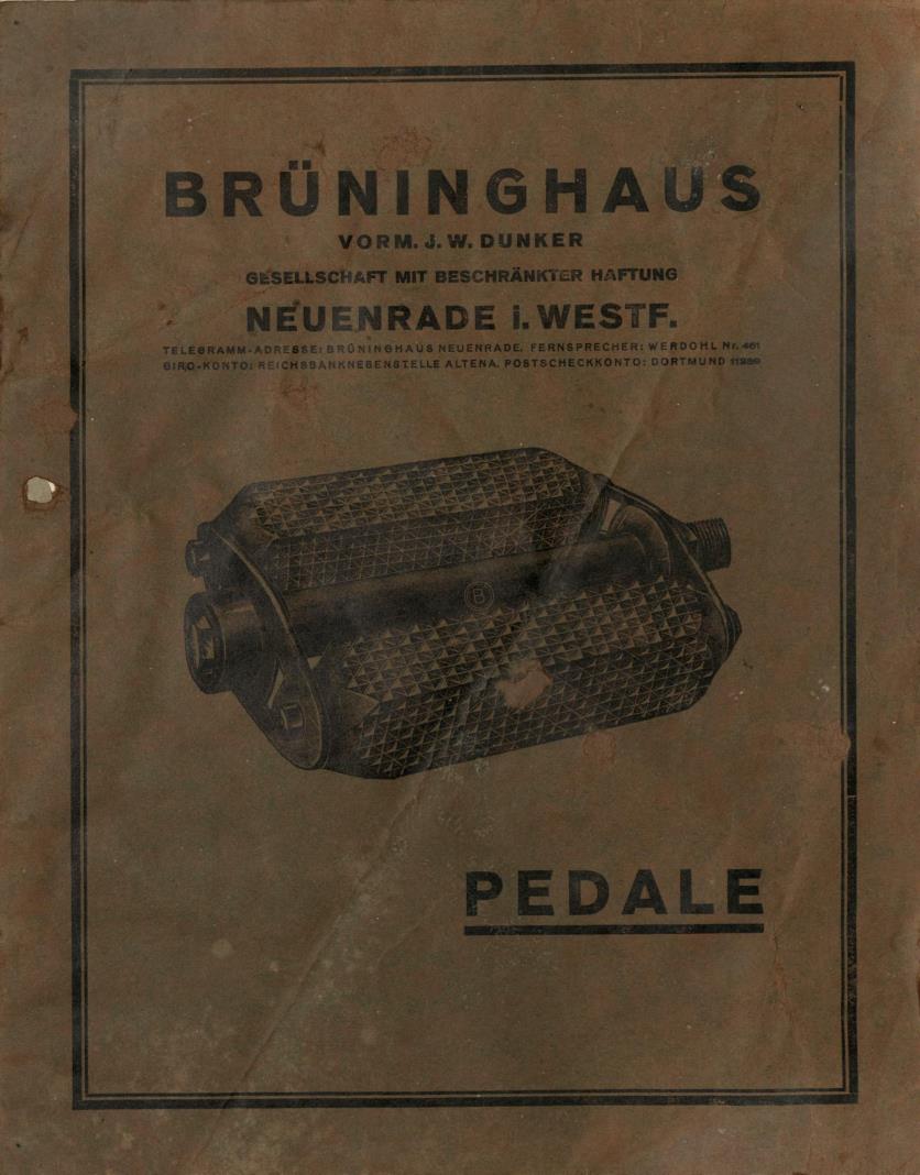 Brüninghaus Händlerkatalog Pedale 1923