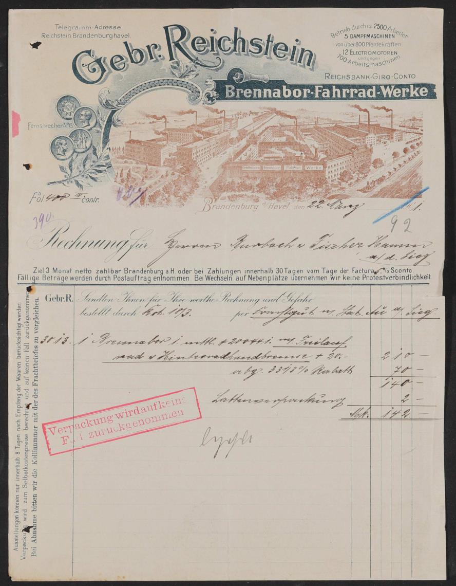 Brennabor, Rechnung 1901