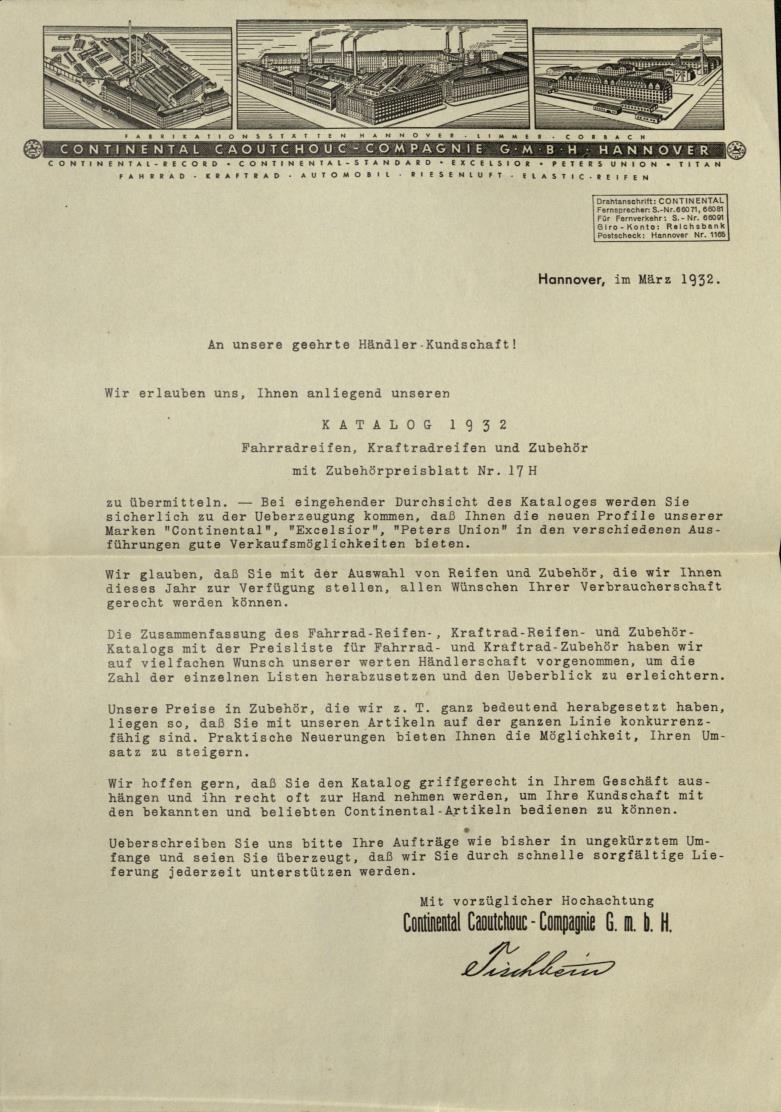 Continental Händleranschreiben 1932