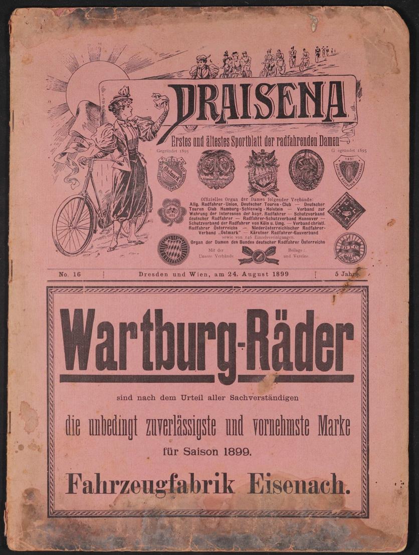 Draisena, erstes u. ältestes Sportblatt der radfahrenden Damen Nr. 16, Aug. 1899