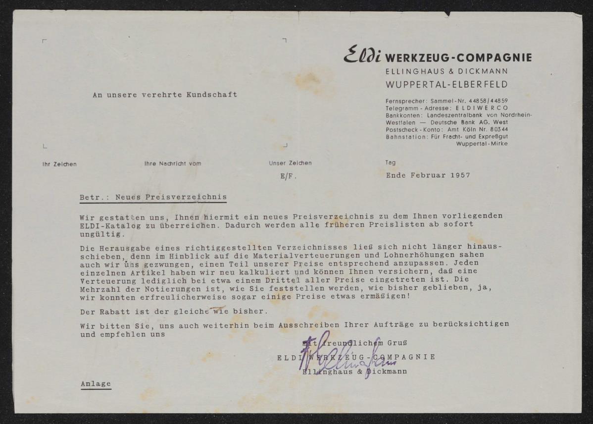 ELDI Spezial-Werkzeuge für Fahrräder, Mopeds, Motorräder Preisliste 1957
