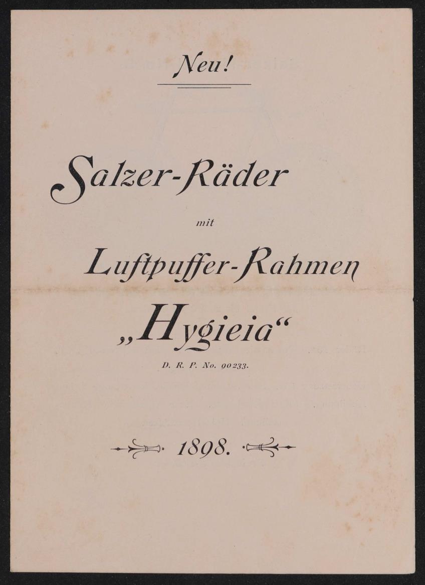 Salzer-Räder Hygieia Fahrrad-Werke Salzer und Co. Faltblatt 1898