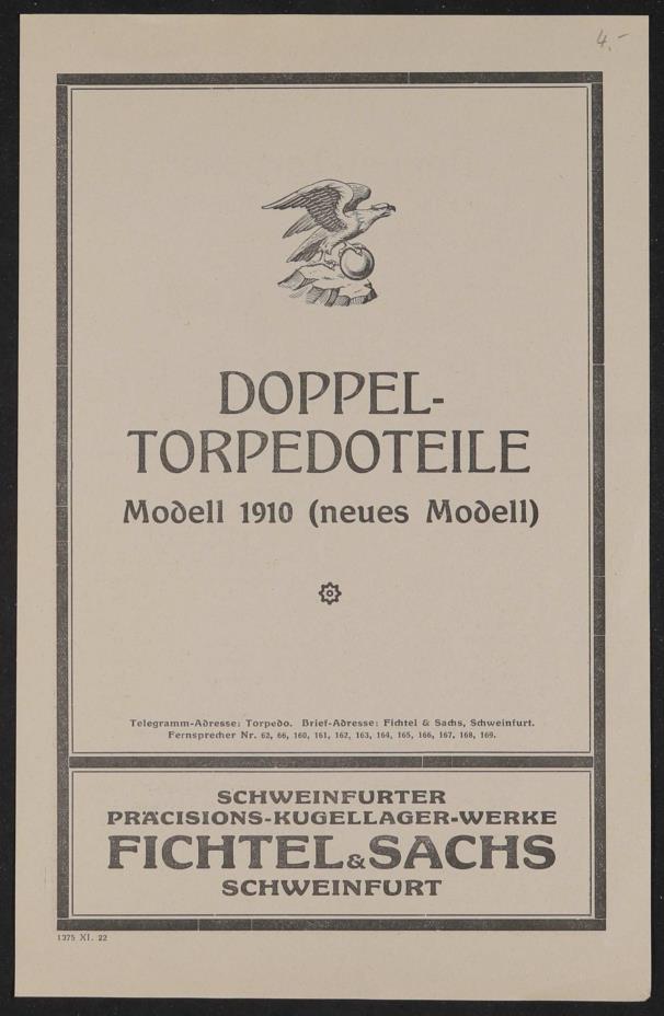 Fichtel u. Sachs Doppel-Torpedoteile für Modell 1910 Infoblatt 1922