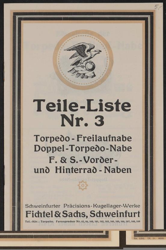 Fichtel u. Sachs Naben-Teileliste Nr. 3 1921
