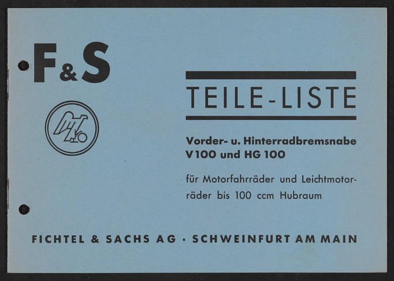 Fichtel u. Sachs Teileliste Trommel-Bremsnaben 1936