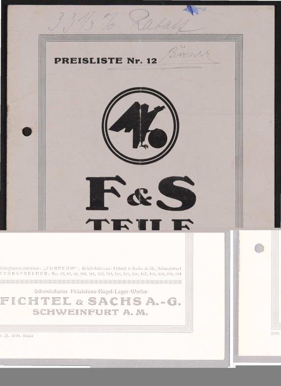 Fichtel u. Sachs Torpedo Freilafnabe und Doppel Torpedo Nabe Teile-Preisliste und Teileverzeichnis 1927