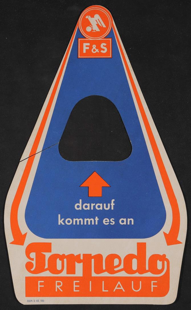 Fichtel u. Sachs Torpedo Freilauf Werbeanhänger für Händler 1955