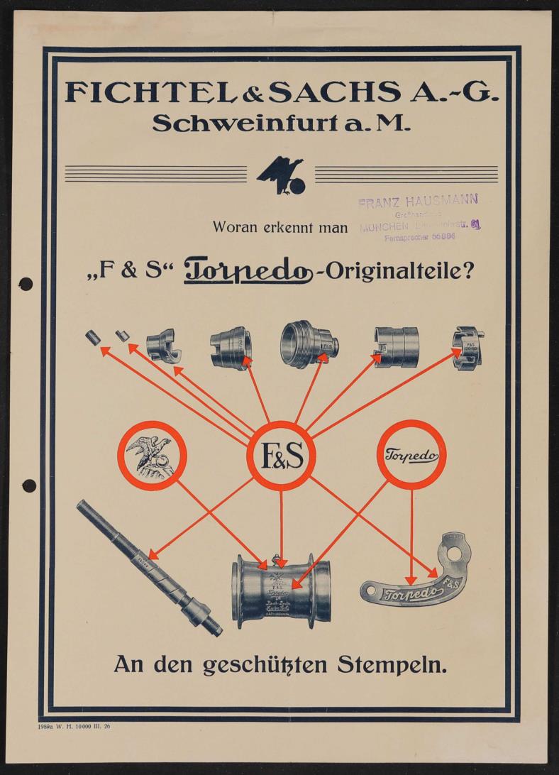 Fichtel u. Sachs Torpedo Freilaufnabe Woran erkennt man Originalteile Info-Blatt 1926