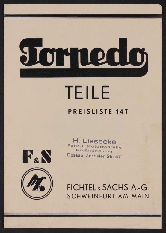 Fichtel u. Sachs Torpedo Teile-Preisliste 1932