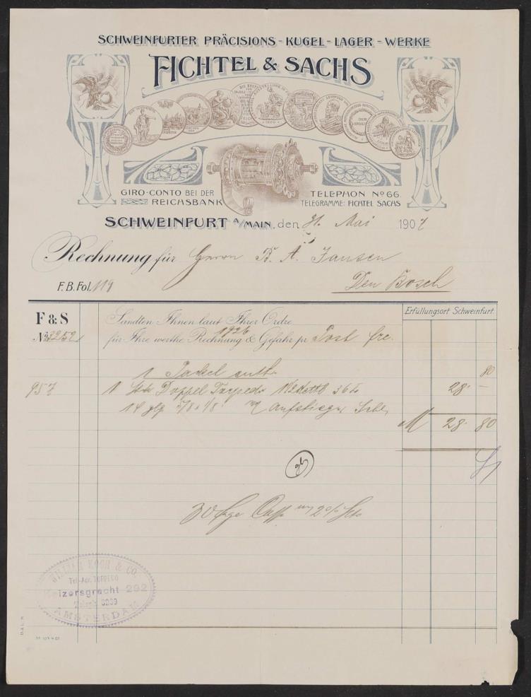 Fichtel u. Sachs, Rechnung 1907