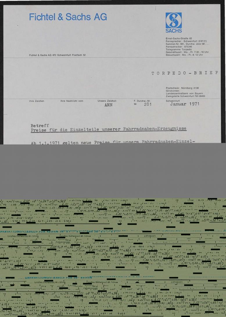 Fichtel und Sachs div. Infoblätter Preis- und Teilelisten 1971