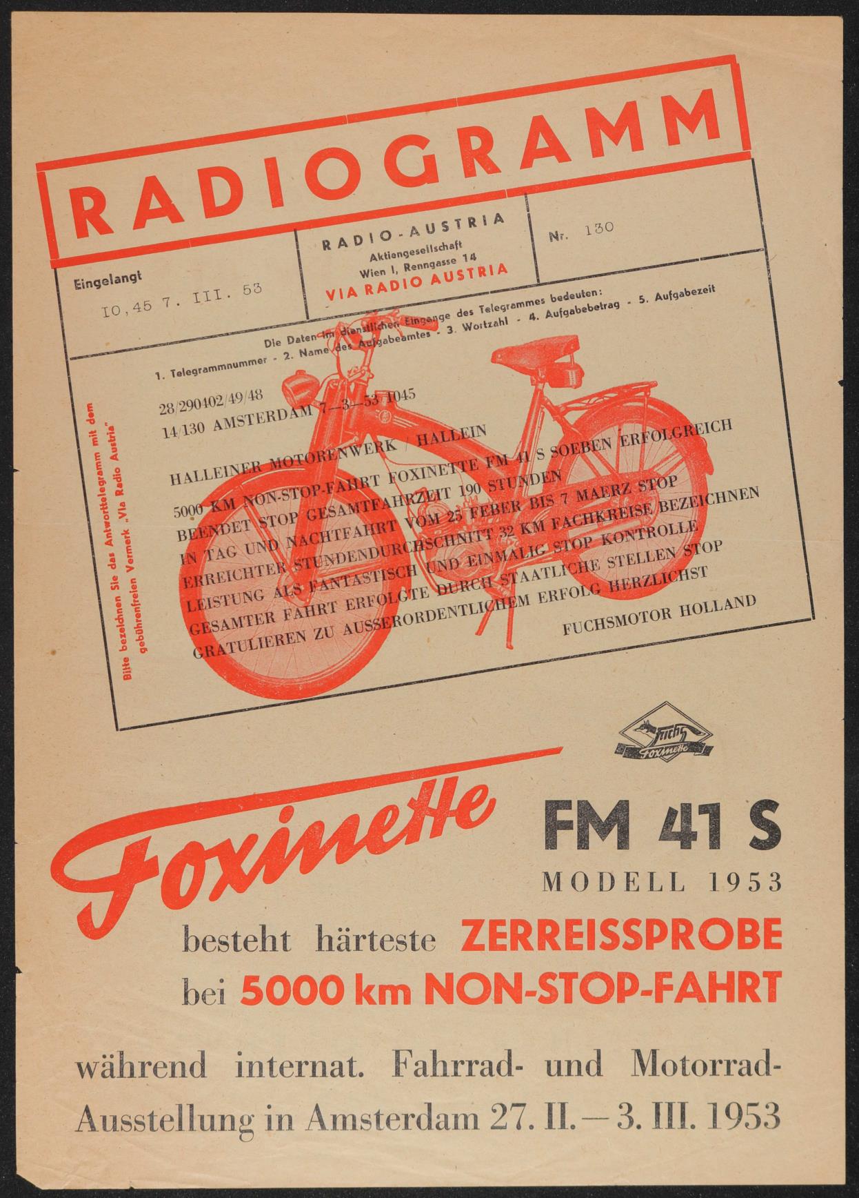Fuchs Foxinette FM 41 S Halleiner Motorenwerk AG Werbeblatt 1953