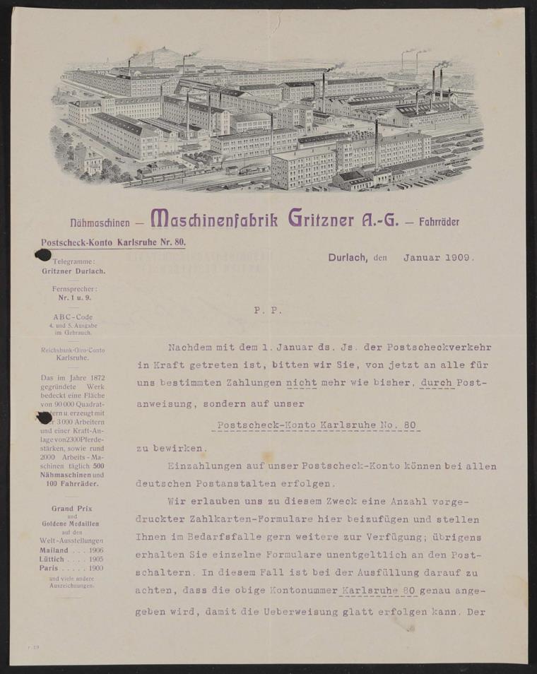 Gritzner, Informationsschreiben 1909