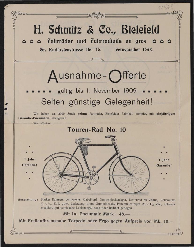 Schmitz Fahrräder Faltblatt 1909