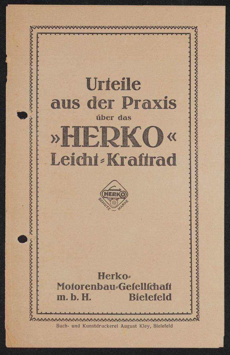Herko Urteile aus der Praxis Leicht-Kraftrad Prospekt 1923