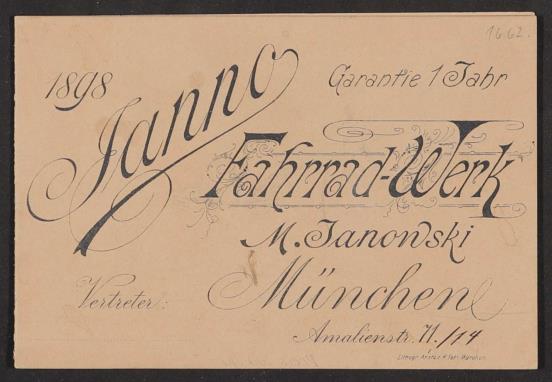 Janno Fahrrad-Werk, M. Janonski, Prospekt 1898