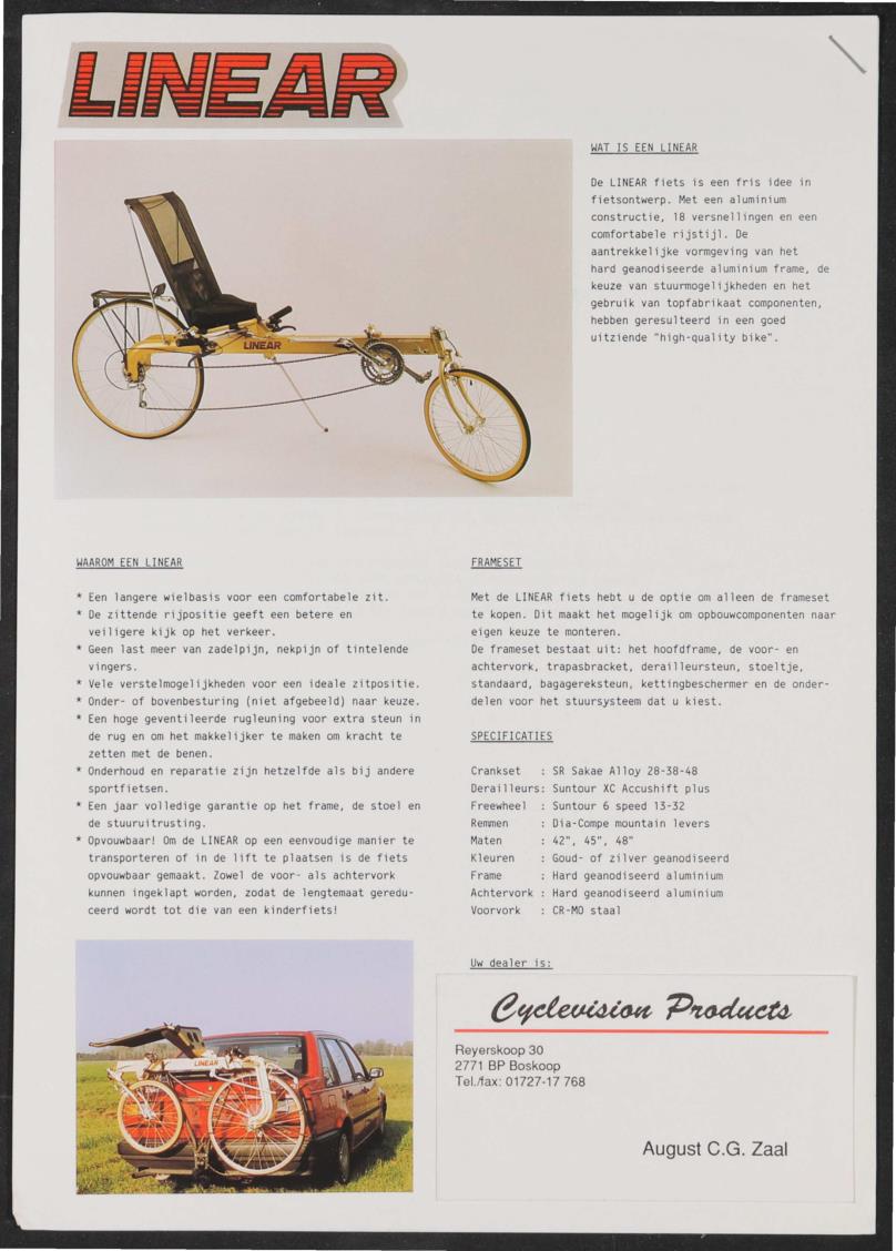 Linear Liegerad Werbeblatt 1980er Jahre