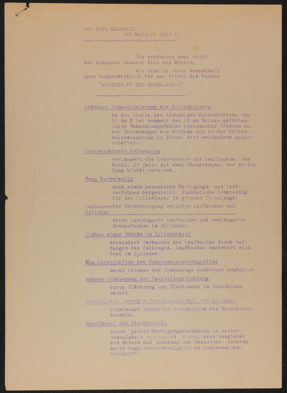 Lohmann Motor Das sind die Merkmale des Modells 1953 Beschreibung 1953