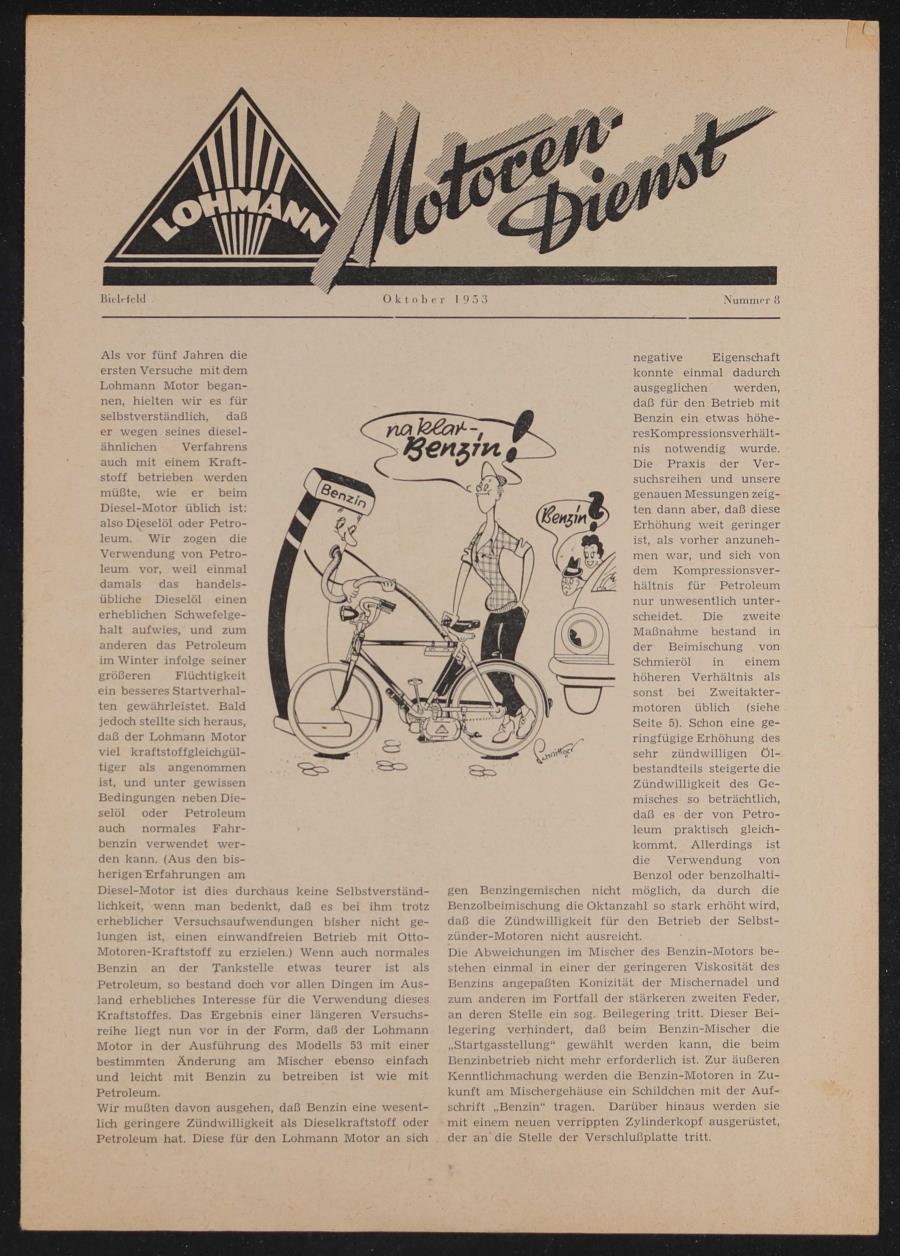 Lohmann Motoren-Dienst Nr. 8 Oktober 1953 Werbezeitschrift 1953