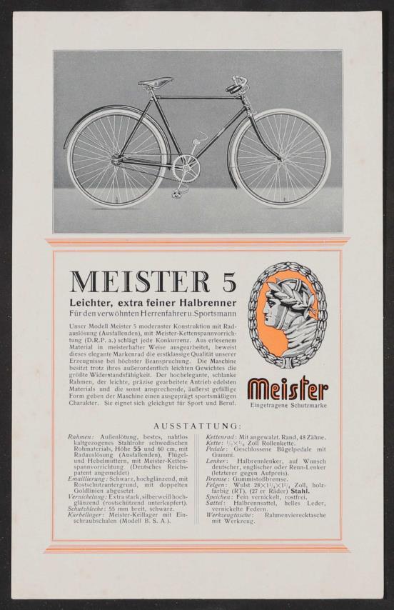 Meister, Halbrenner, Werbeblatt 1920er Jahre