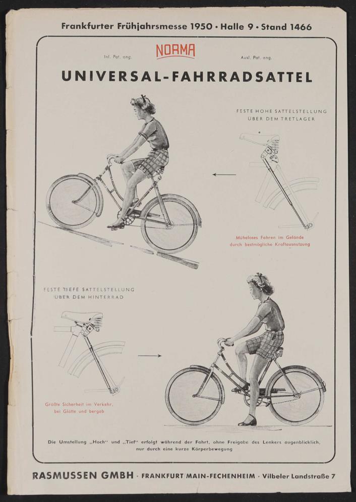 Norma, Universal-Fahrradsattel, Werbeblatt 1950