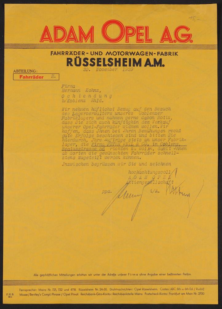 Opel, Kundenschreiben 1929