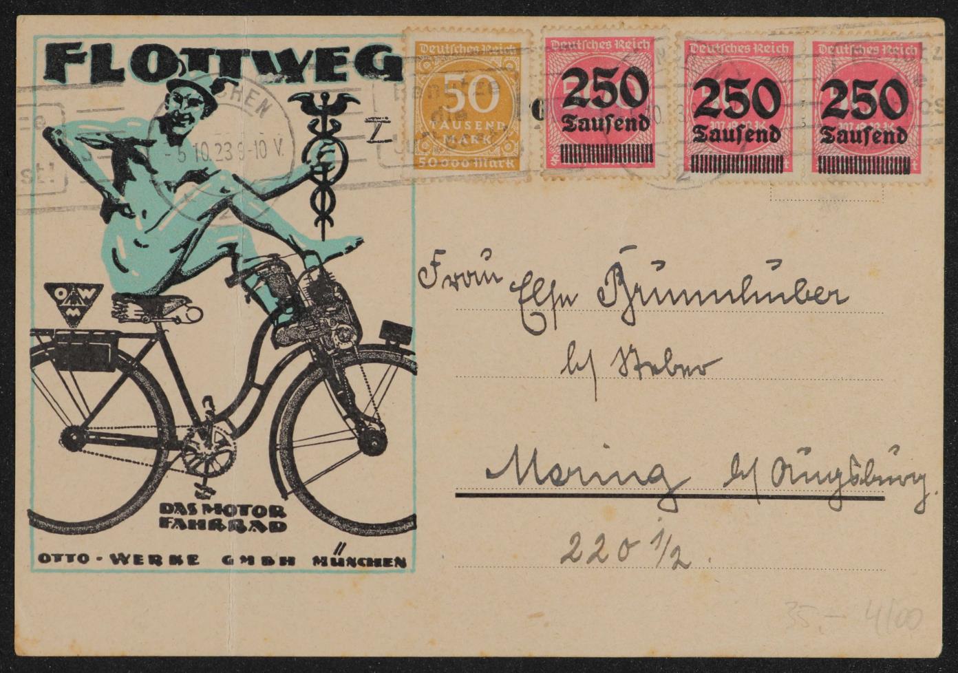 Flottweg Das Motor-Fahrrad Otto-Werke GmbH Postkarte 1923