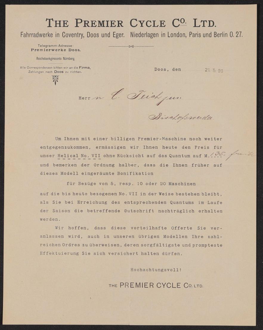 Premier Information für Händler 1898