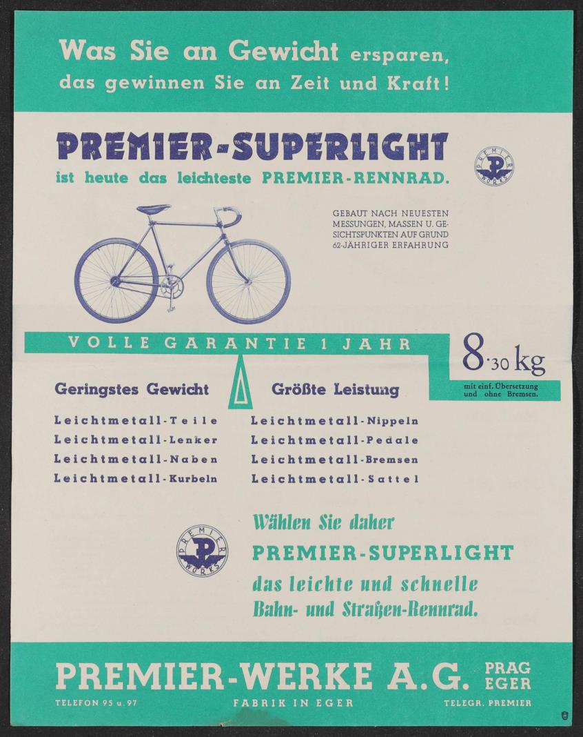 Premier Rennrad Werbeblatt 1936
