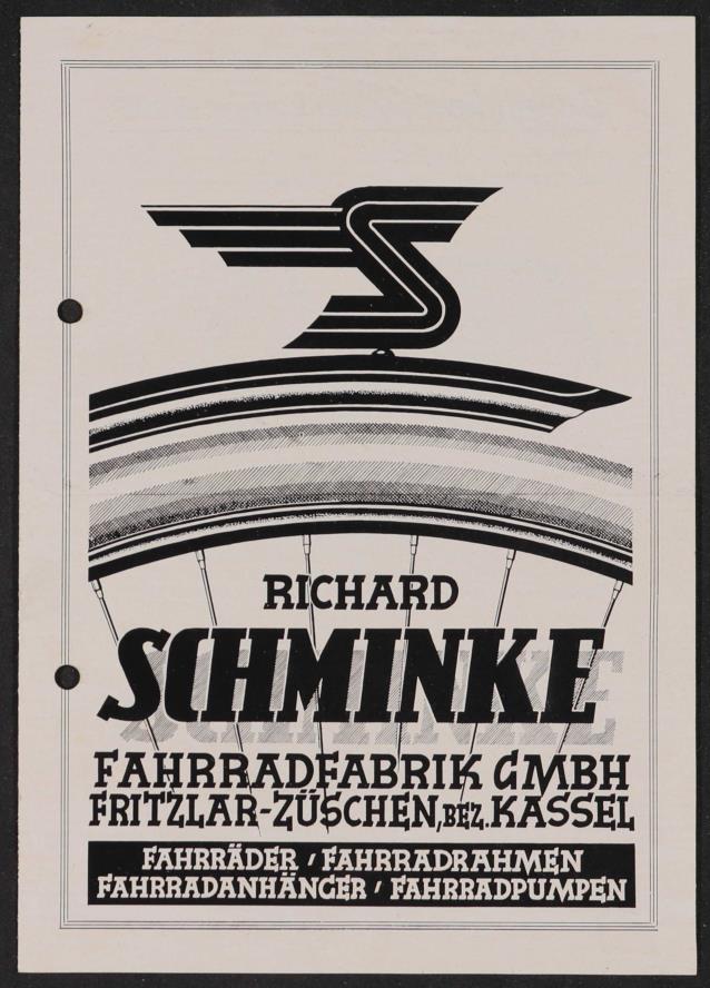 Schminke Fahrradfabrik Faltblatt Preislisten 1950