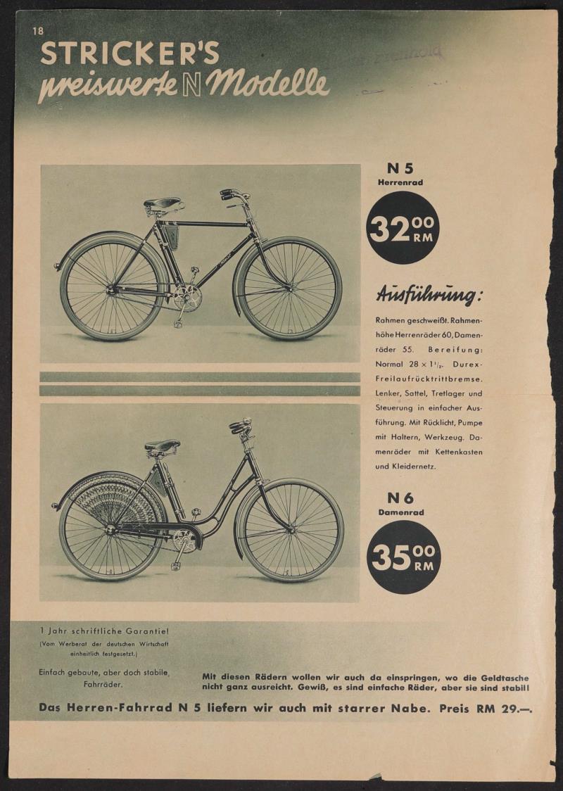 Stricker Werbeblatt 1935