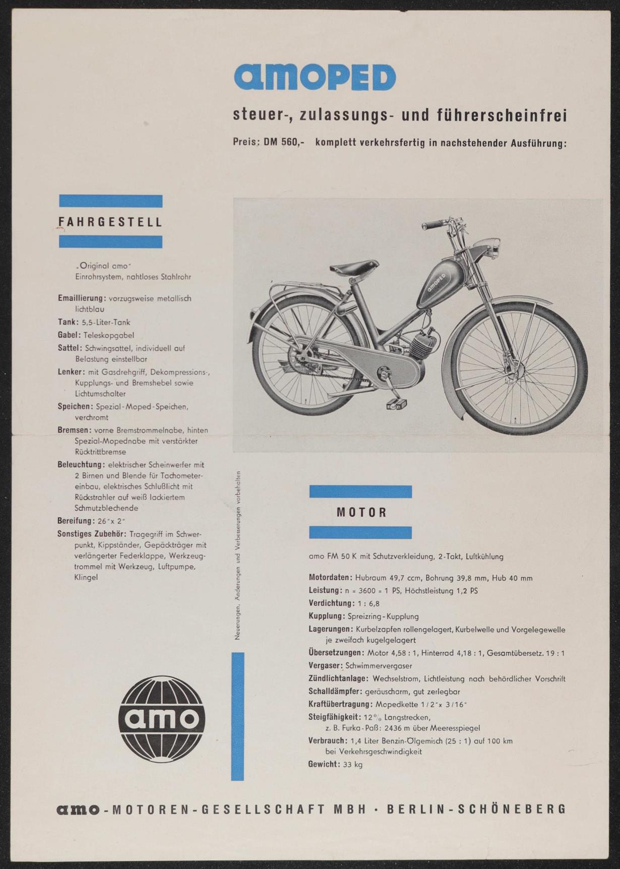 amo amoped FM 50 K Werbeblatt 50er Jahre